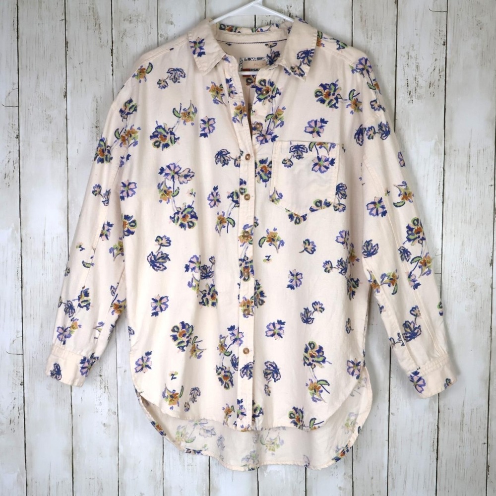 Anthropologie Pilcro Kailey Floral Button Down Tunic Cotton Linen Shirt XS
